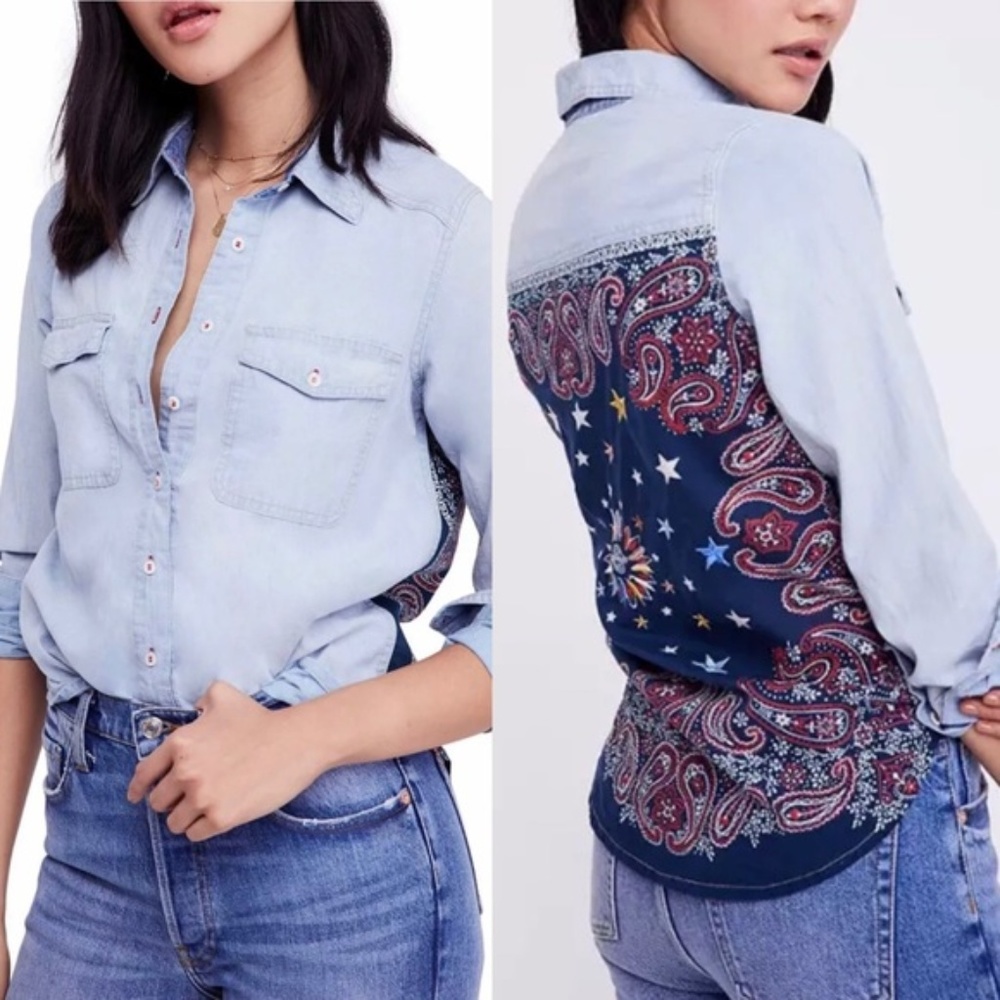 NWT Free People Bandana Bandit Printed Shirt Top